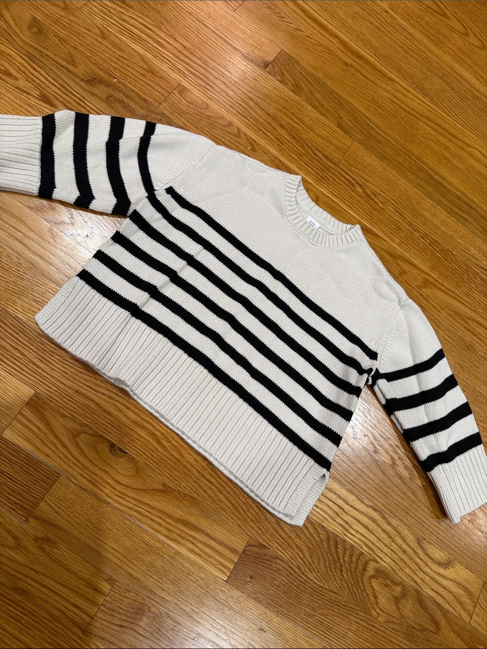 GAP Cream and Black Striped Crewneck Sweater